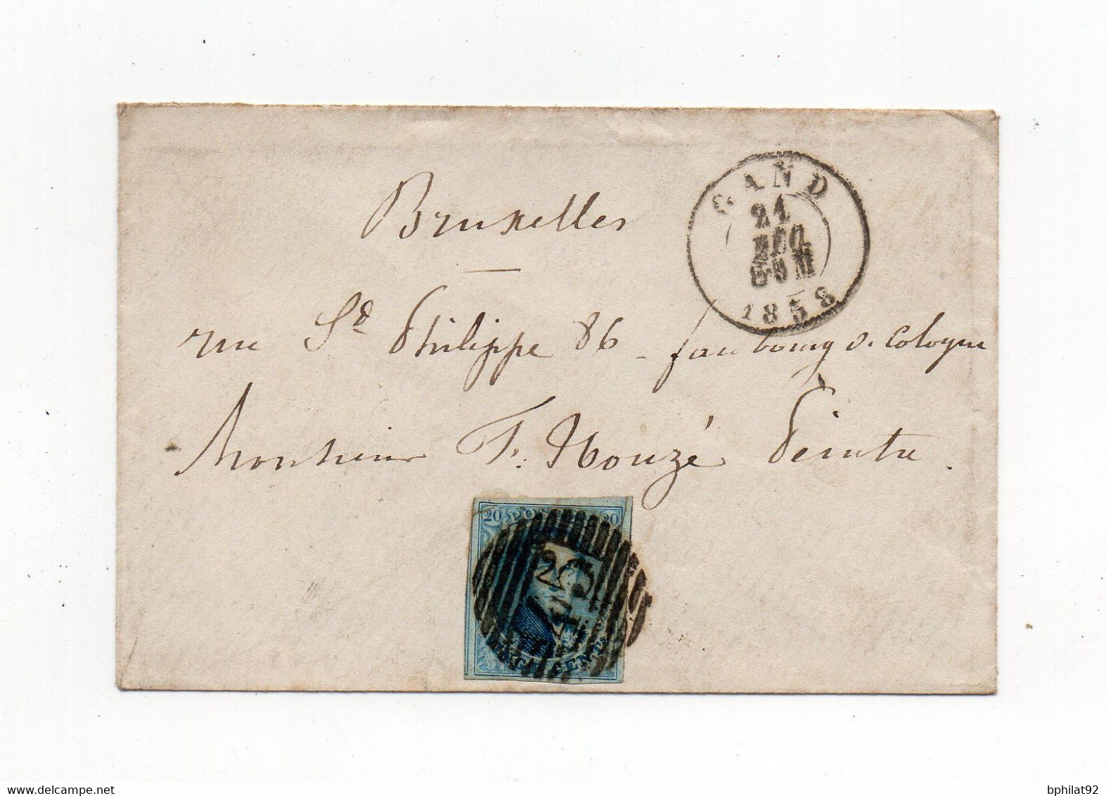 !!! BELGIQUE, N°7 SUR LETTRE DE GAND POUR BRUXELLES DU 21/2/1858. SANS TEXTE - 1849-1850 Medallones (3/5)