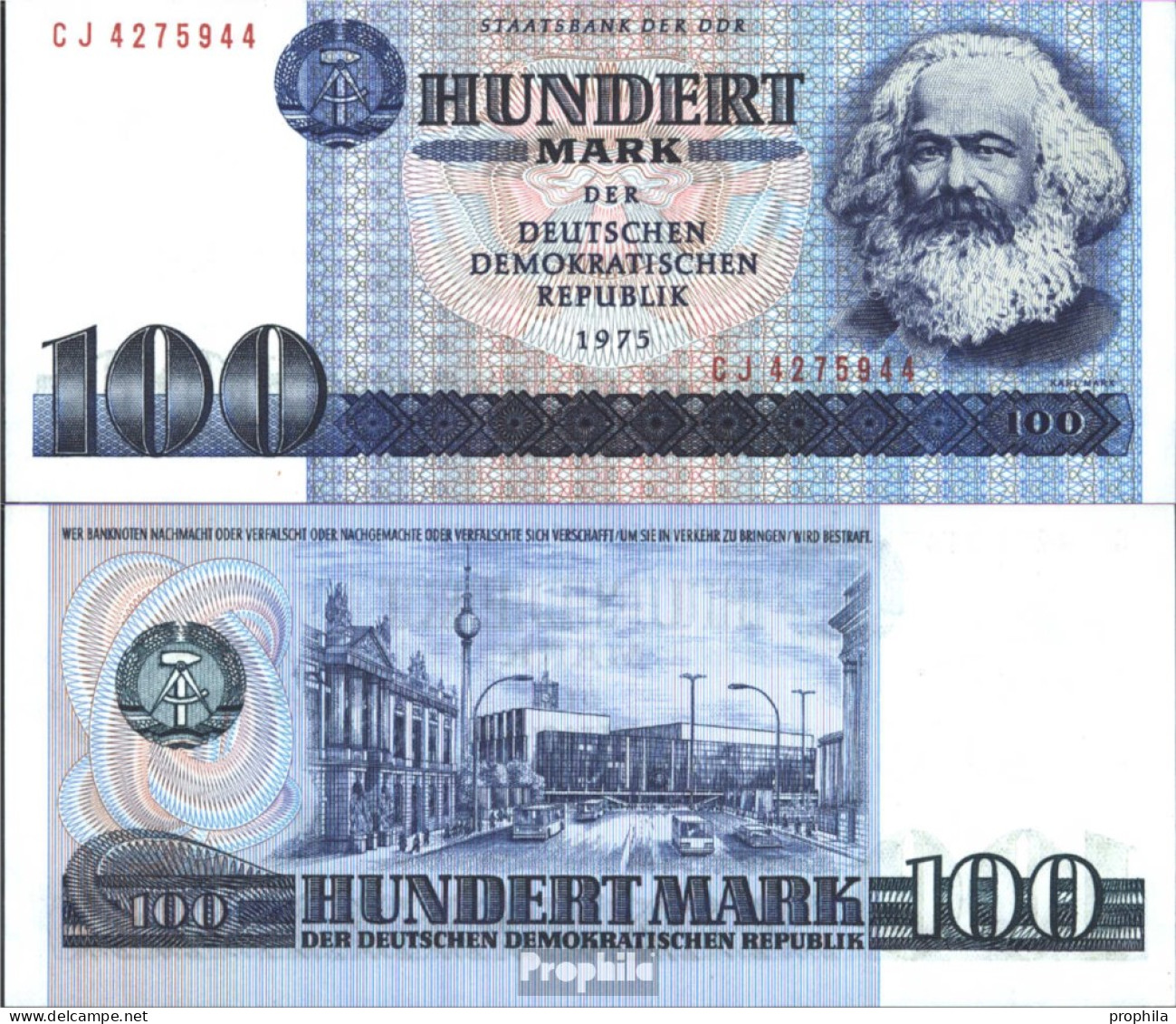 DDR Rosenbg: 363c, Kontrollnummer 7stellig, Computersatz Ab 1986 In Umlauf Bankfrisch 1975 100 Mark - 100 Deutsche Mark