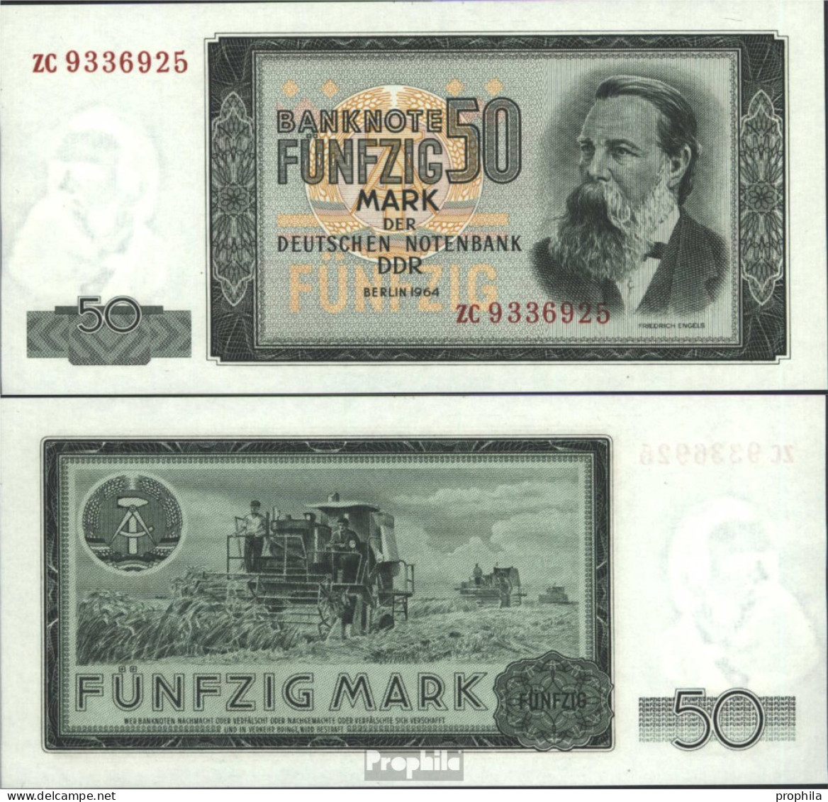 DDR Rosengb: 357b, Kontrollnummer 7stellig, Ersatznote Bankfrisch 1964 50 Mark - Other & Unclassified