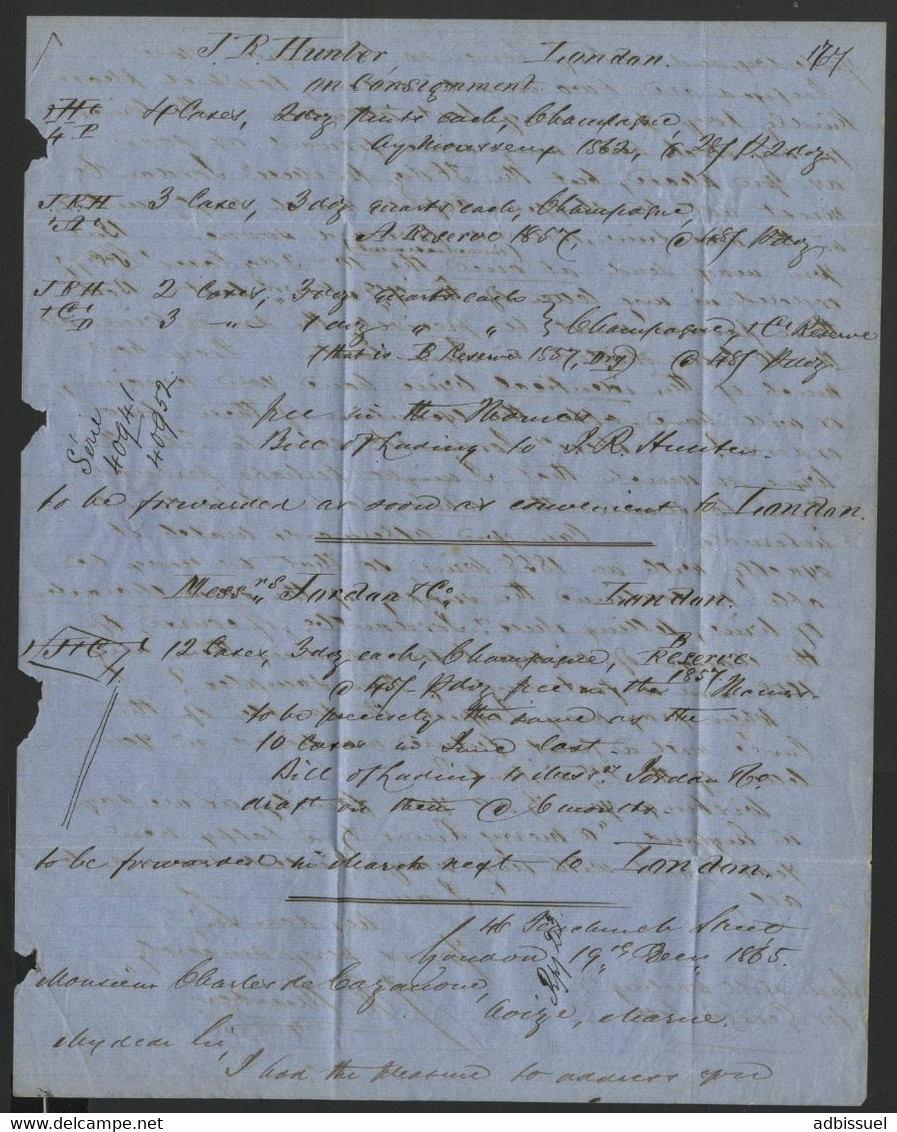 1865 ANGLETERRE Lettre En PORT PAYE Pour La France L'expéditeur Ayant Un Compte Avec La Poste Britannique (description) - Storia Postale