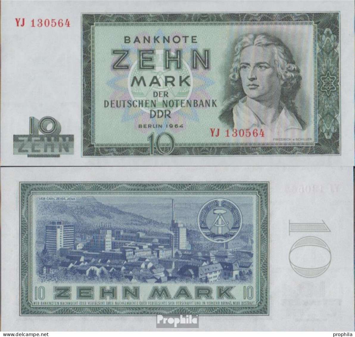 DDR Rosenbg: 355b, KN 6stellig, Austauschnote Bankfrisch 1964 10 Deutsche Mark - Altri & Non Classificati