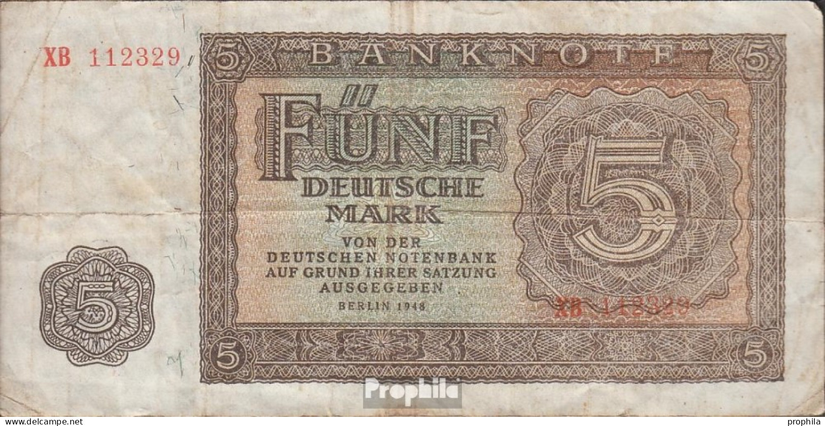 DDR Rosenbg: 342c, KN 6stellig, Ersatznote Gebraucht (III) 1948 5 Deutsche Mark - Autres & Non Classés