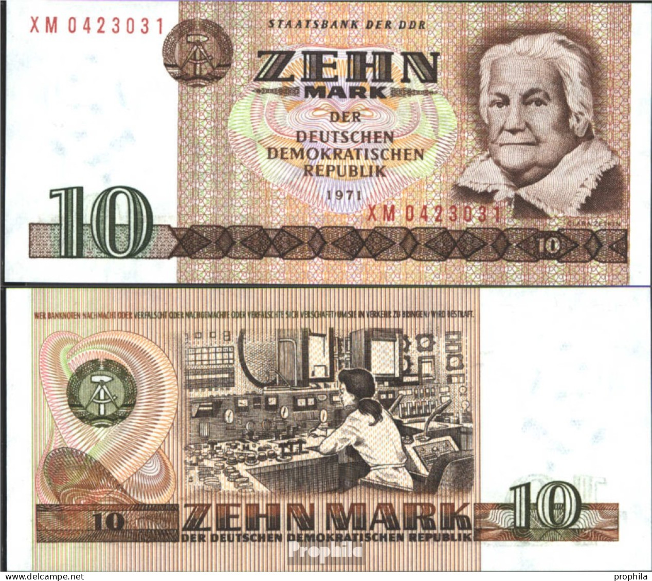 DDR Rosenbg: 359d, Ersatznote Computersatz Ab 1985 In Umlauf Bankfrisch 1971 10 Mark - 10 Deutsche Mark