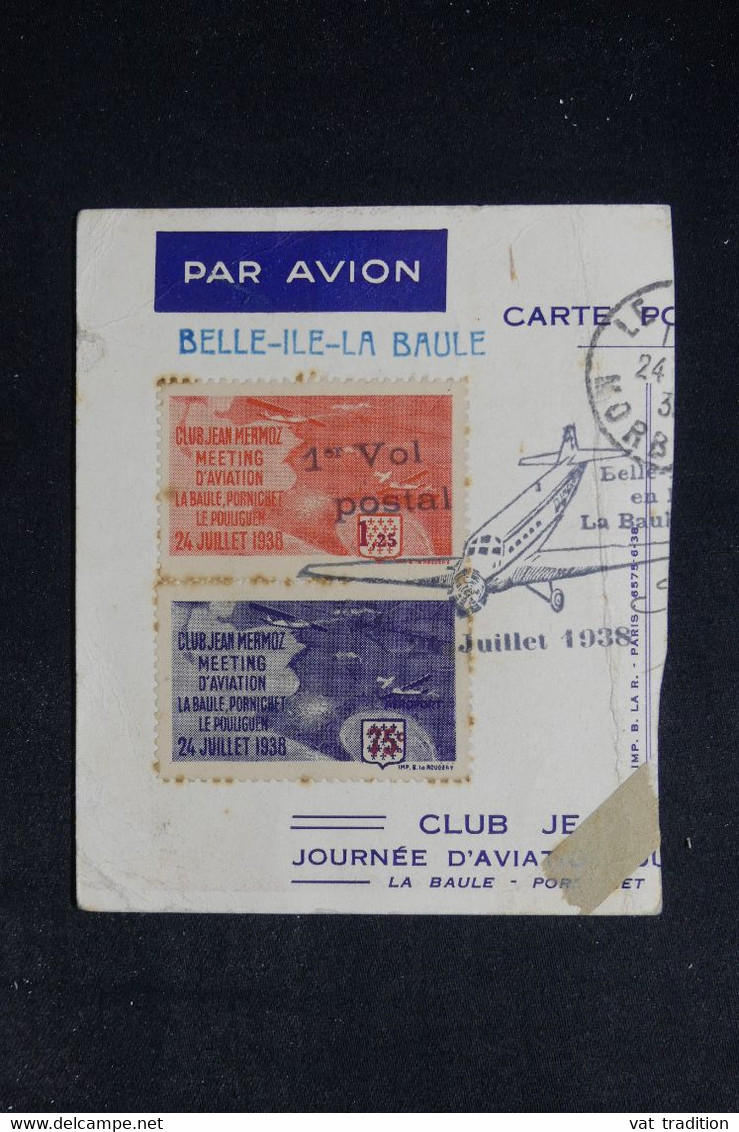 FRANCE - 2 Vignettes Du Meeting Aérien De La Baule Sur Demie Carte Postale En 1938 - L 124921 - Aviation