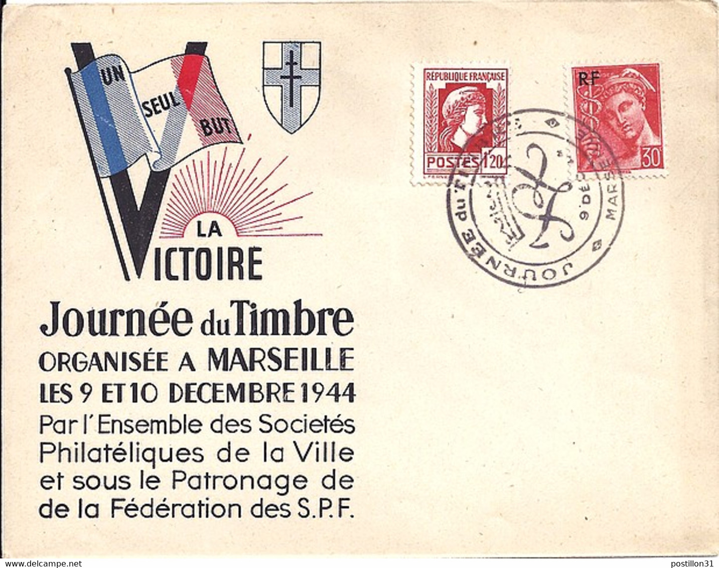 TYPE COQ ET MARIANNE D'ALGER N° 638+658 SUR L. DE MARSEILLE / JOURNEE DU TP / 9.12.44 - 1944 Gallo E Marianna Di Algeri