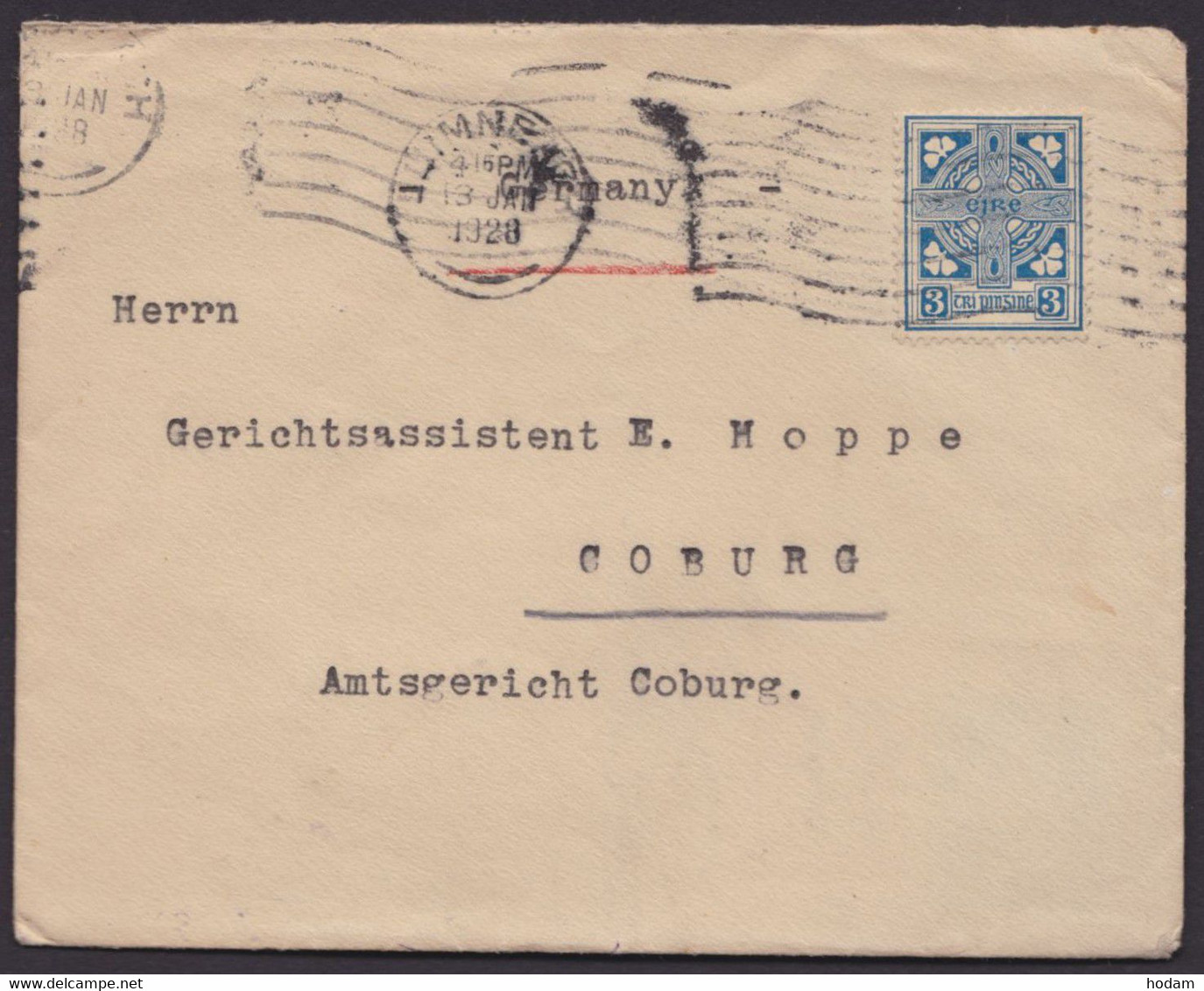 MiNr. 45, EF "Limmerick", 1928 Nach Deutschland - Storia Postale