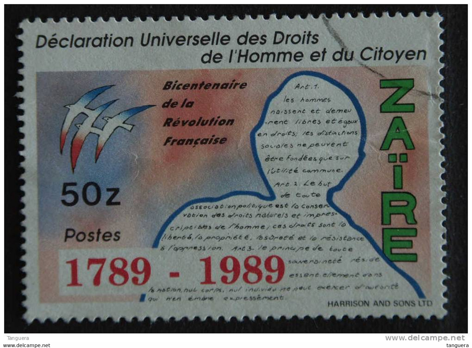 Congo Zaire 1990 Bicentenaire De La Révolution Française 200 Verjaring Franse Revolutie Yv 1252 COB 1332 O - Used Stamps