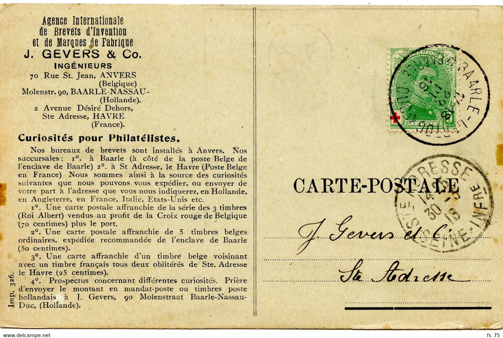 BELGIQUE - COB 129 SIMPLE CERCLE BILINGUE BAARLE-DUC SUR CARTE POSTALE, 1916 - Altri & Non Classificati