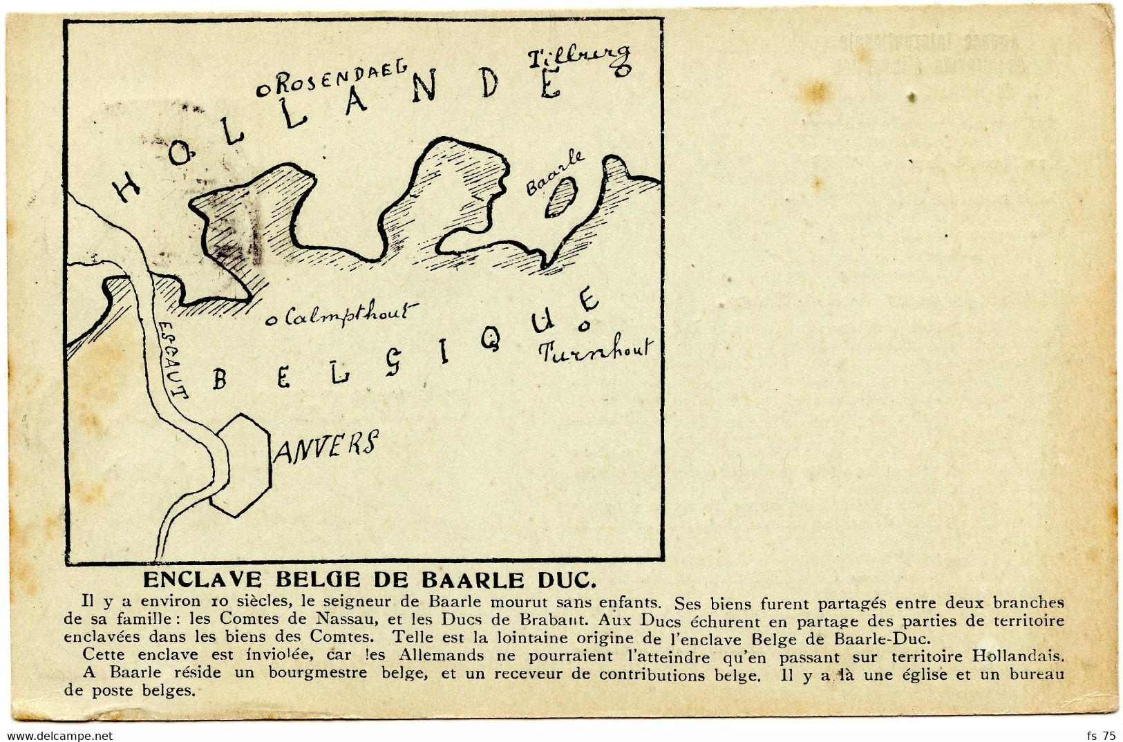BELGIQUE - COB 129 SIMPLE CERCLE BILINGUE BAARLE-DUC SUR CARTE POSTALE, 1916 - Other & Unclassified