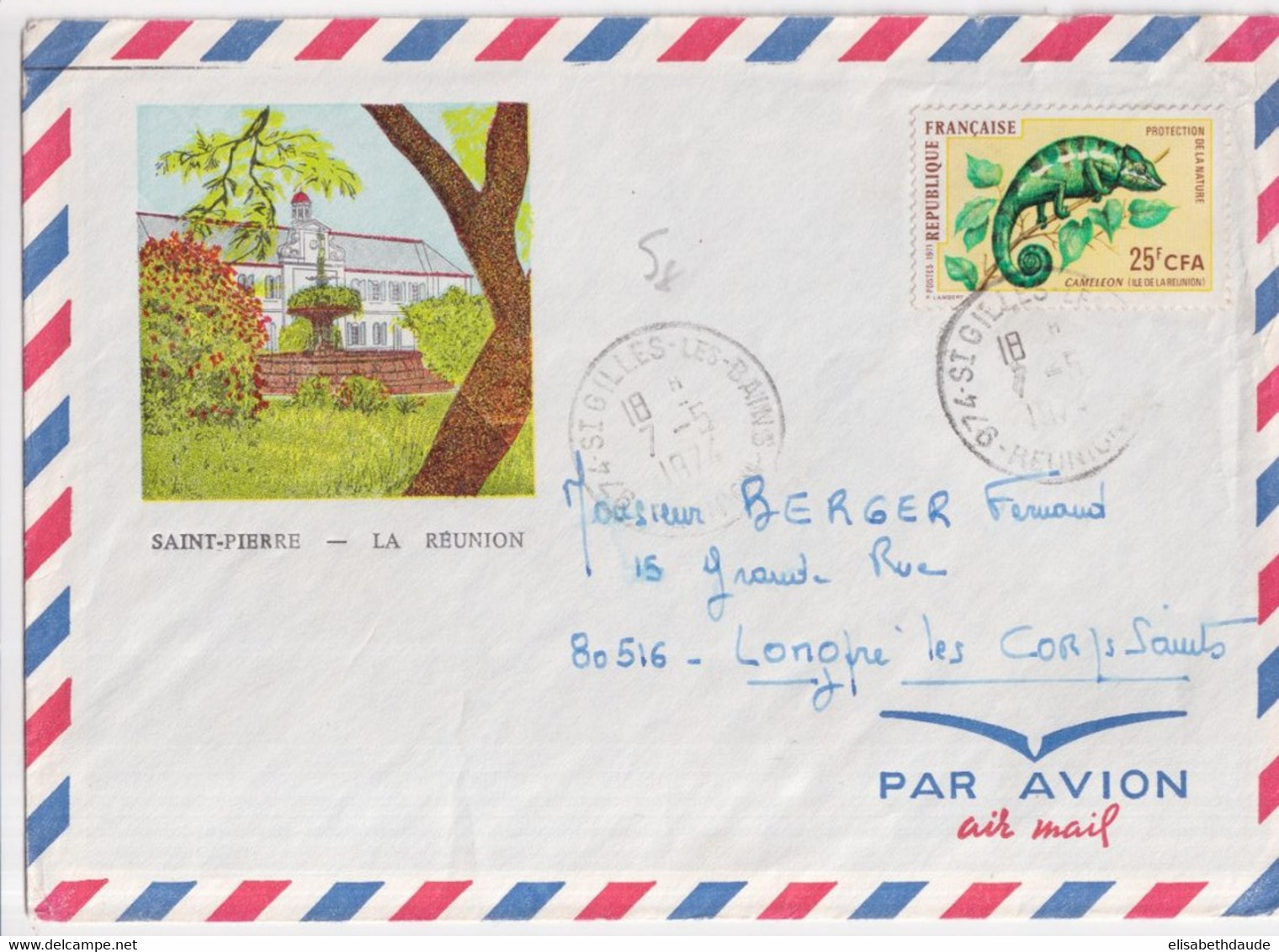 REUNION ! - 1974 - ENVELOPPE ILLUSTREE Par AVION De ST GILLES ! => LONGPRE - Lettres & Documents