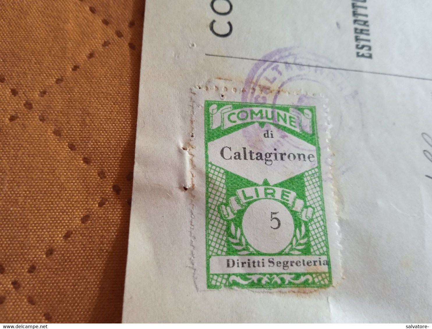 MARCA DA BOLLO  MUNICIPIO CALTAGIRONE LIRE 5 - 1948 - Steuermarken