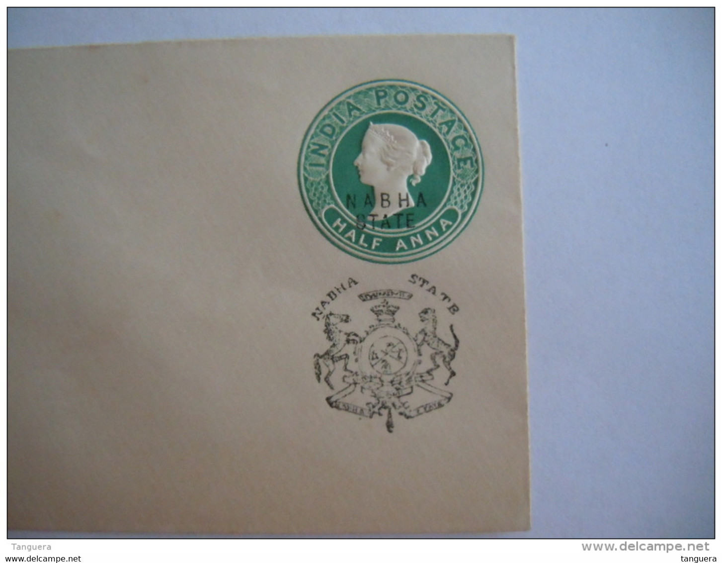 India Inde Nabha State Envelope Black Entier Postal Stationery PWS Half Anna Unused - Nabha