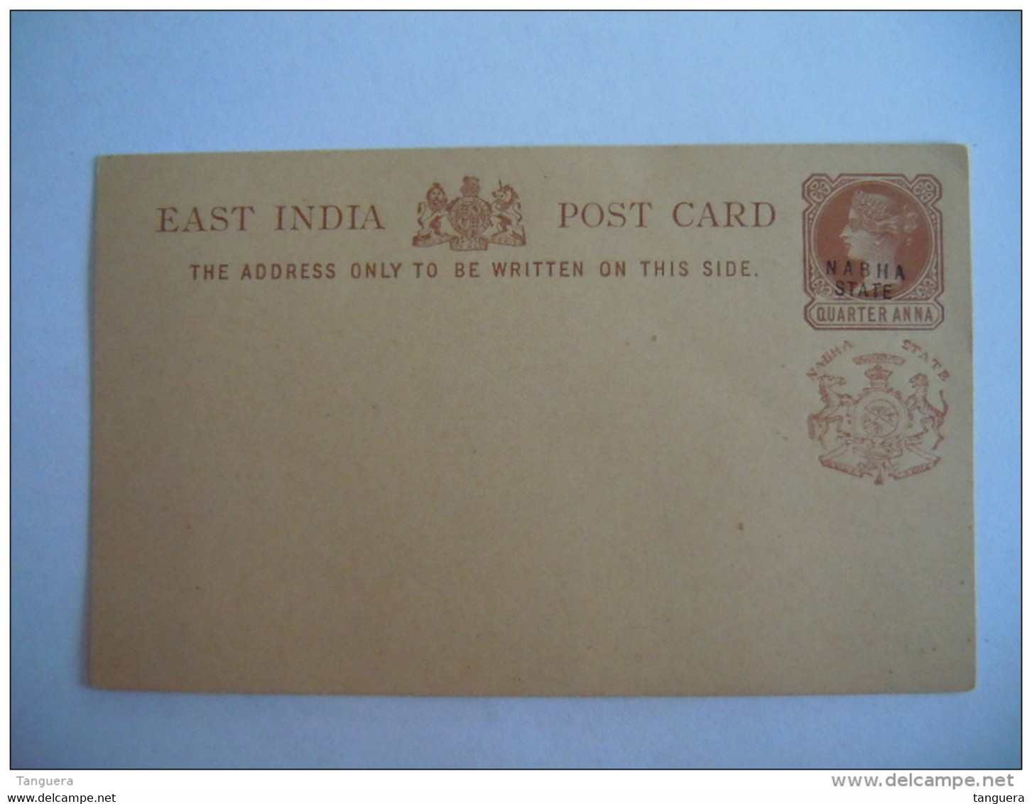 India Inde Nabha State Post Card Brun Brown Entier Postal Stationery PWS Quarter Anna Unused - Nabha