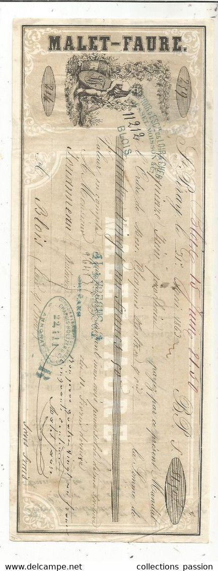 Lettre De Change, Mandat, Vins, 1863 , MALLET-FAURE,  ST PERAY, Ardéche,  Frais Fr 1.75 E - Cambiali