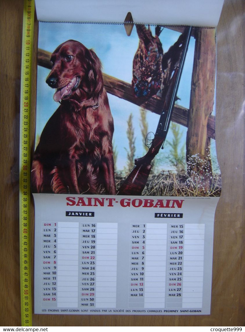 CALENDRIER De 1961 Valable Pour 2023 Saint Gobain CHASSE Chiens Gibier A Courre - Grand Format : 1961-70