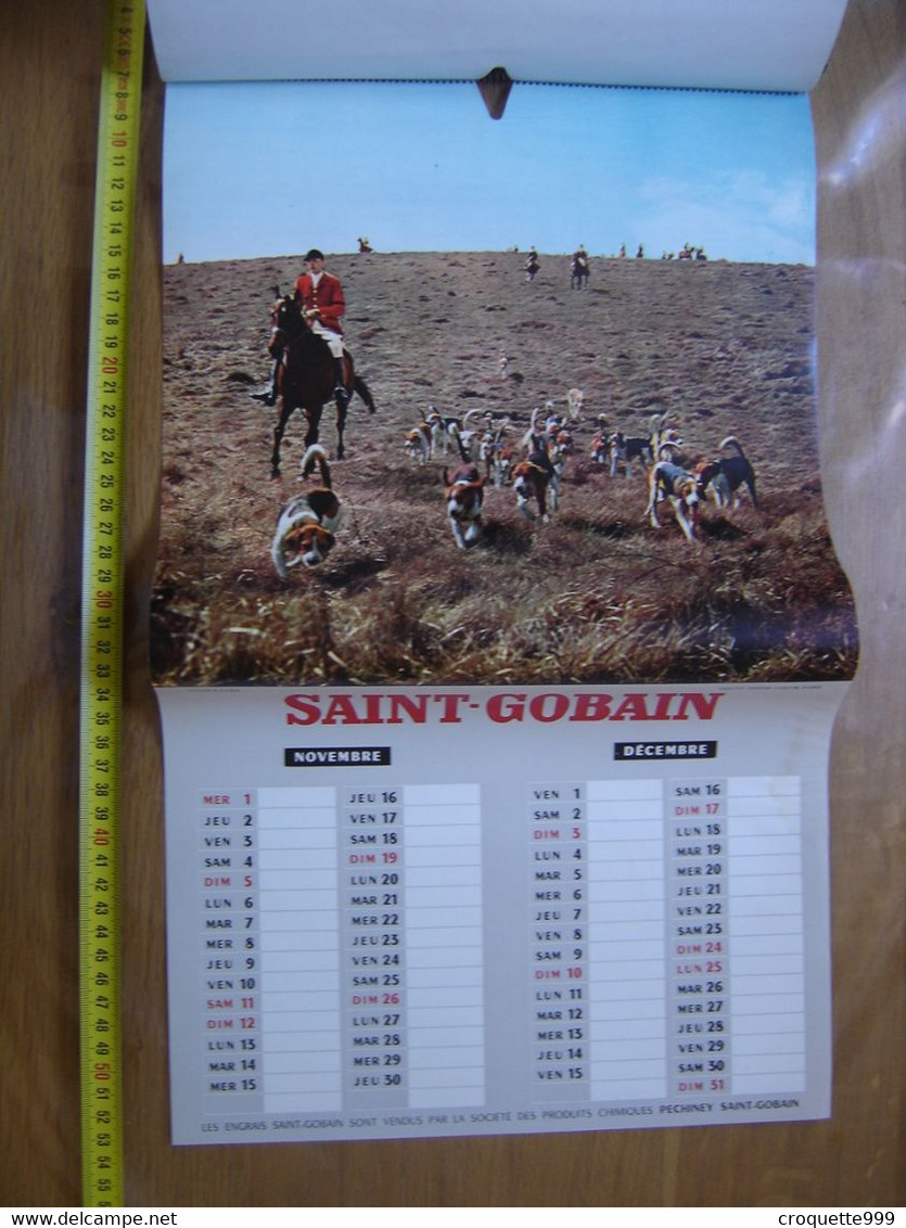 CALENDRIER De 1961 Valable Pour 2023 Saint Gobain CHASSE Chiens Gibier A Courre - Grand Format : 1961-70