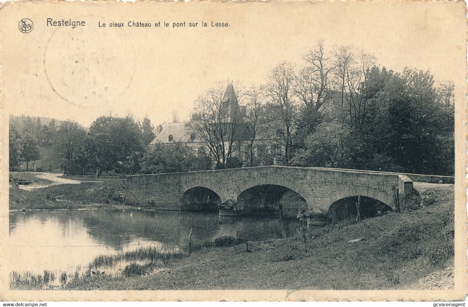 RESTEIGNE   LE VIEUX CHATEAU ET LE PONT SUR LA LESSE       -  2 SCANS - Tellin