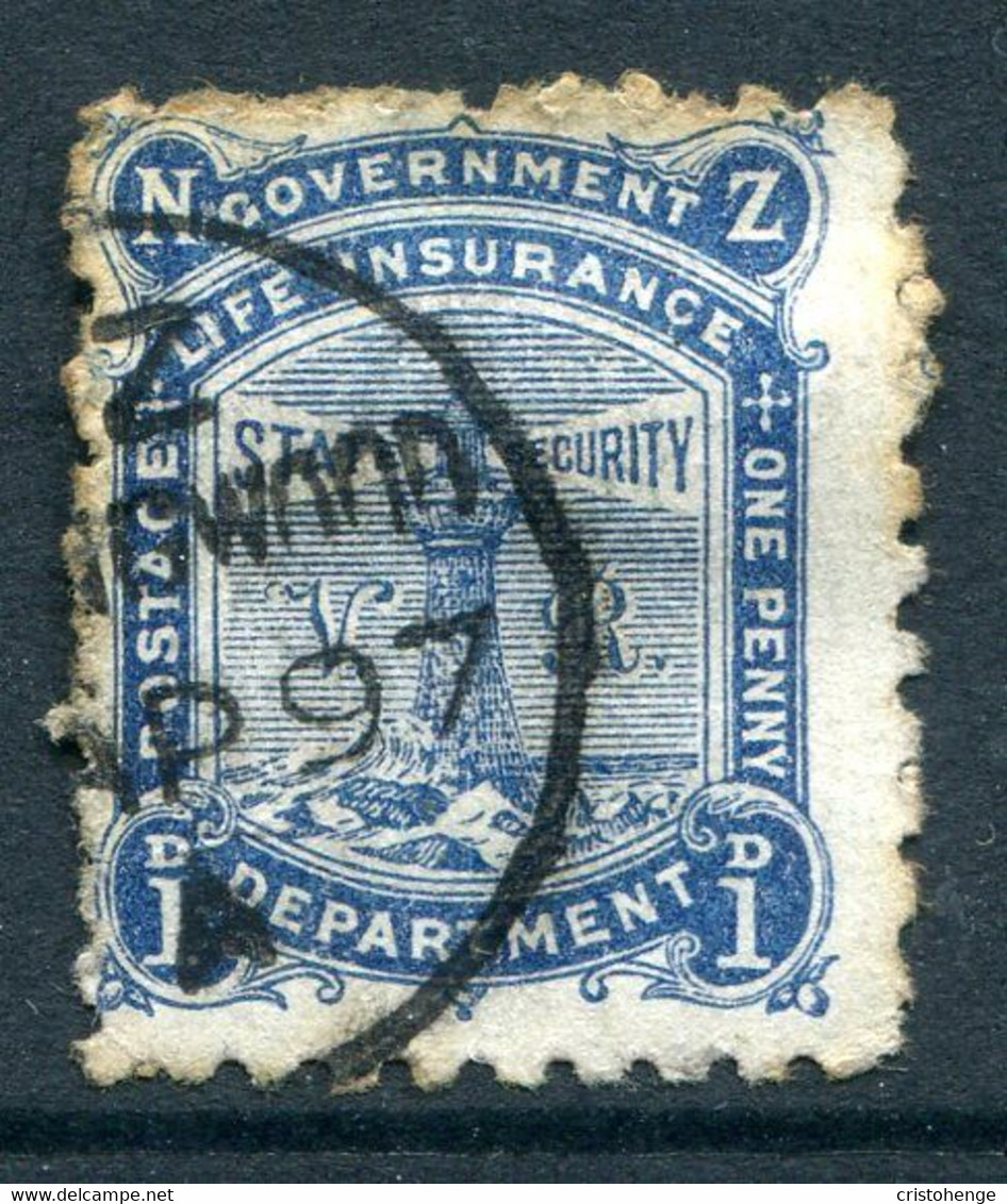 New Zealand 1891-98 Life Insurance - Lighthouse - With VR - P.10 - 1d Blue Used (SG L8) - Service