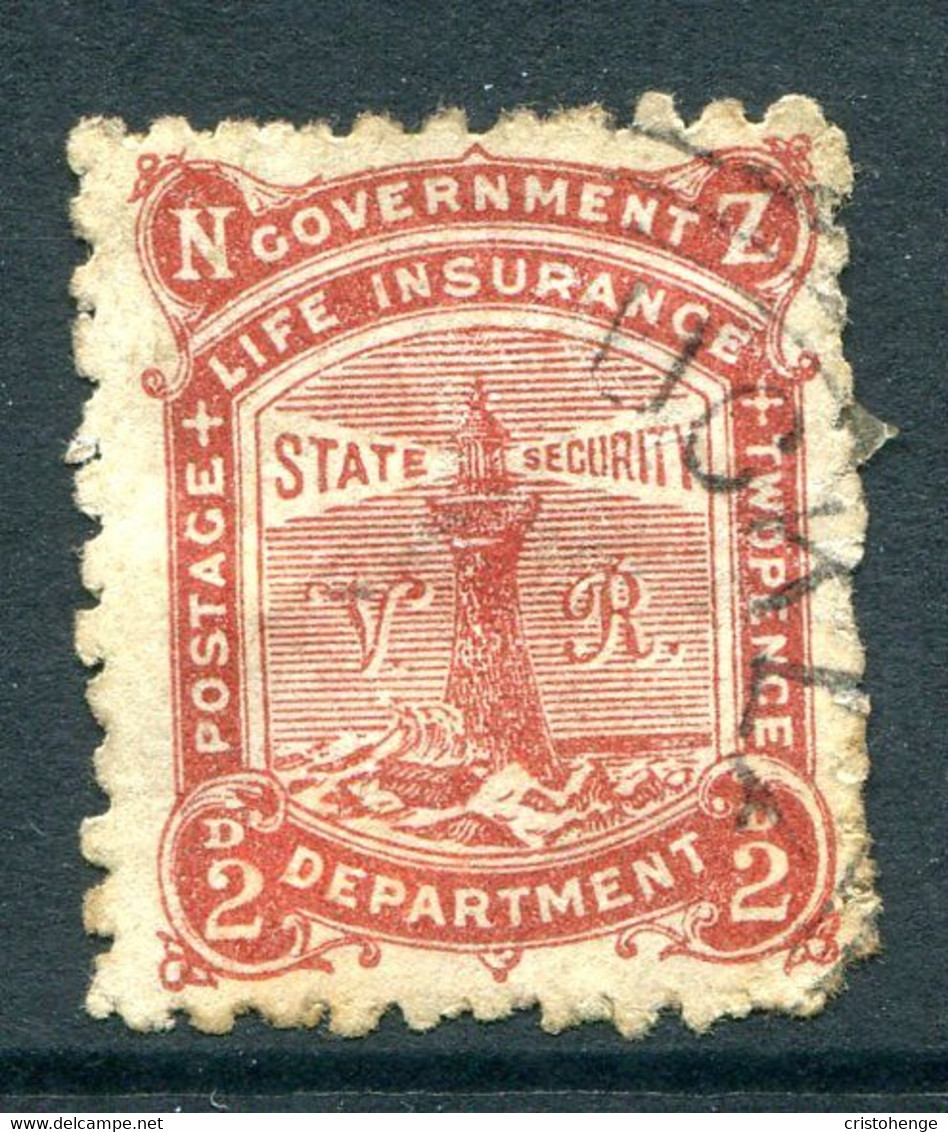 New Zealand 1891-98 Life Insurance - Lighthouse - With VR - P.11 - Sideways Wmk. - 2d Red-brown Used (SG L18) - Officials