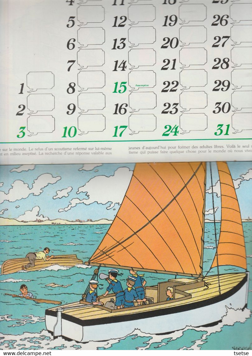 Tintin - Calendrier scout FSC, année 1980, reprenant 12 illustrations de Hergé / Casteman-Tournai 1979