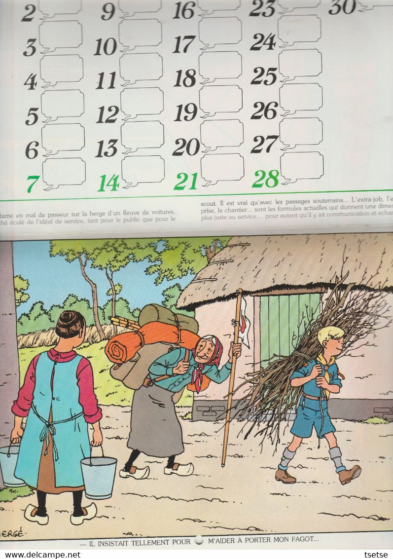 Tintin - Calendrier scout FSC, année 1980, reprenant 12 illustrations de Hergé / Casteman-Tournai 1979