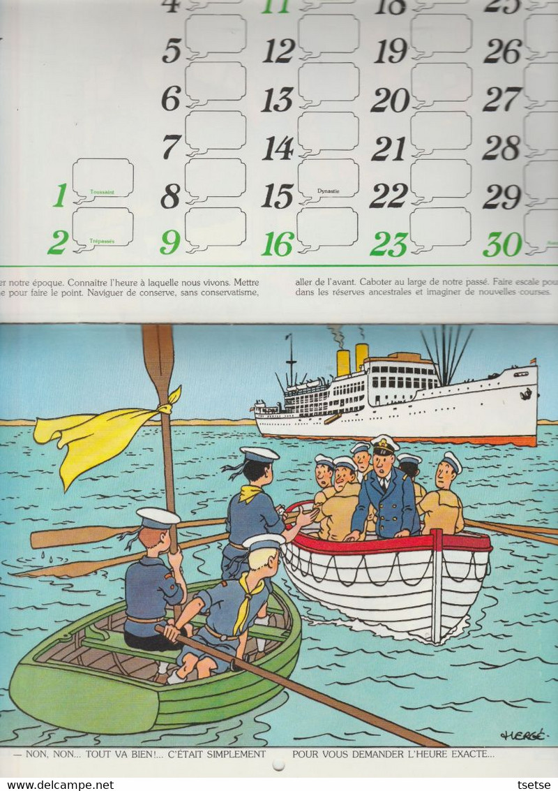 Tintin - Calendrier scout FSC, année 1980, reprenant 12 illustrations de Hergé / Casteman-Tournai 1979