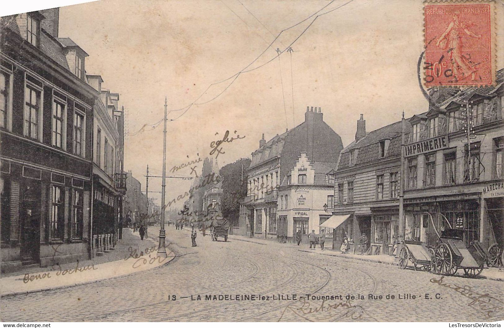 CPA - 59 - LA MADELEINE LEZ LILLE - Tournant De La Rue De Lille - Animé - Imprimerie CH. DEMARCY - Charette - Chariot - La Madeleine