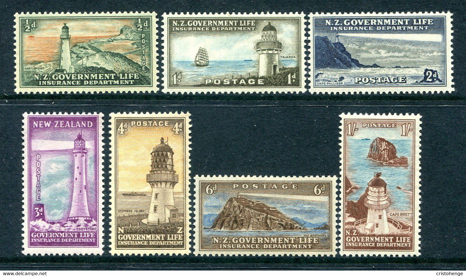 New Zealand 1947-65 Life Insurance - Lighthouse - Original Set (No 2½d Value) HM (SG L42-L44 & L46-L49) - Officials