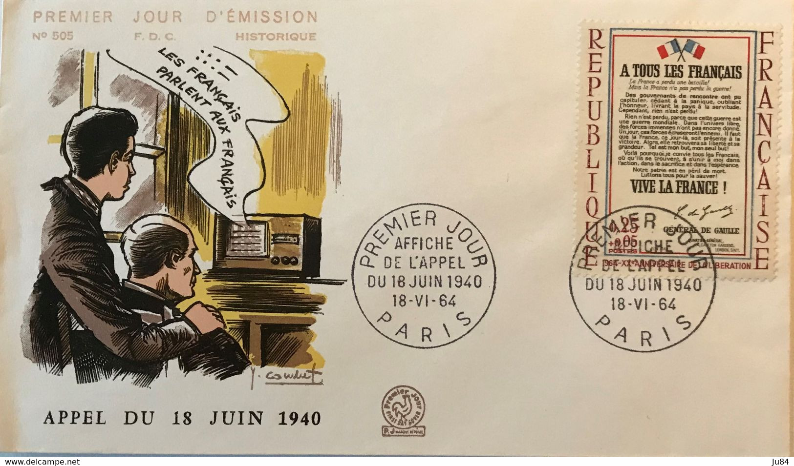 Paris - FDC - Affiche De L'appel Du 18 Juin 1940 - 18 Mai 1964 - 1960-1969
