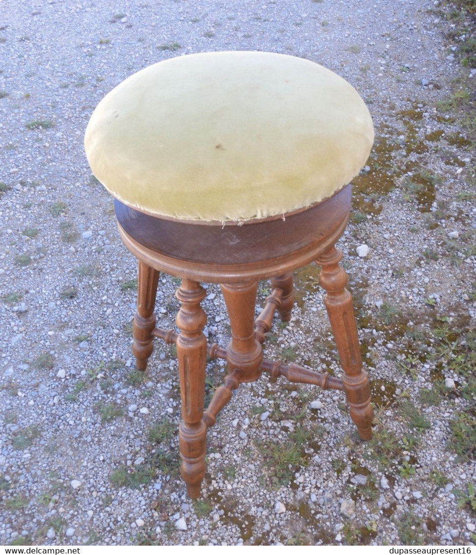 *ANCIEN TABOURET DE PIANO XIXe NIII PIEDS BOIS CLAIR TISSU VELOURS VERT déco    E