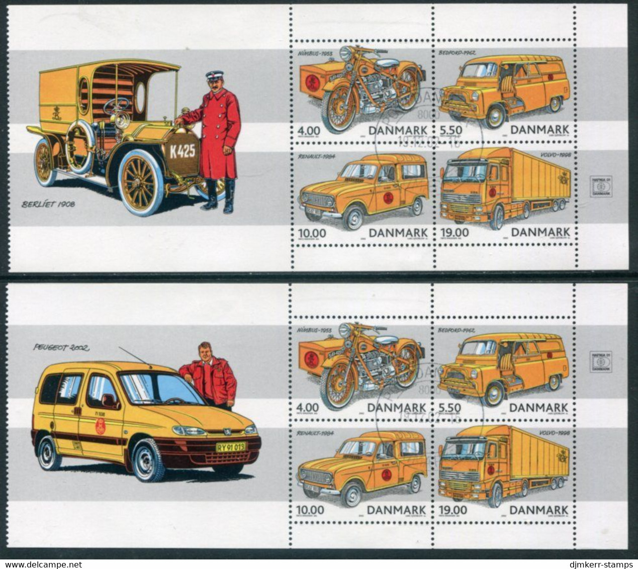 DENMARK 2002 Postal Vehicles Booklet Panes Used.  Michel H-B 71-72 (1312-15) - Gebraucht