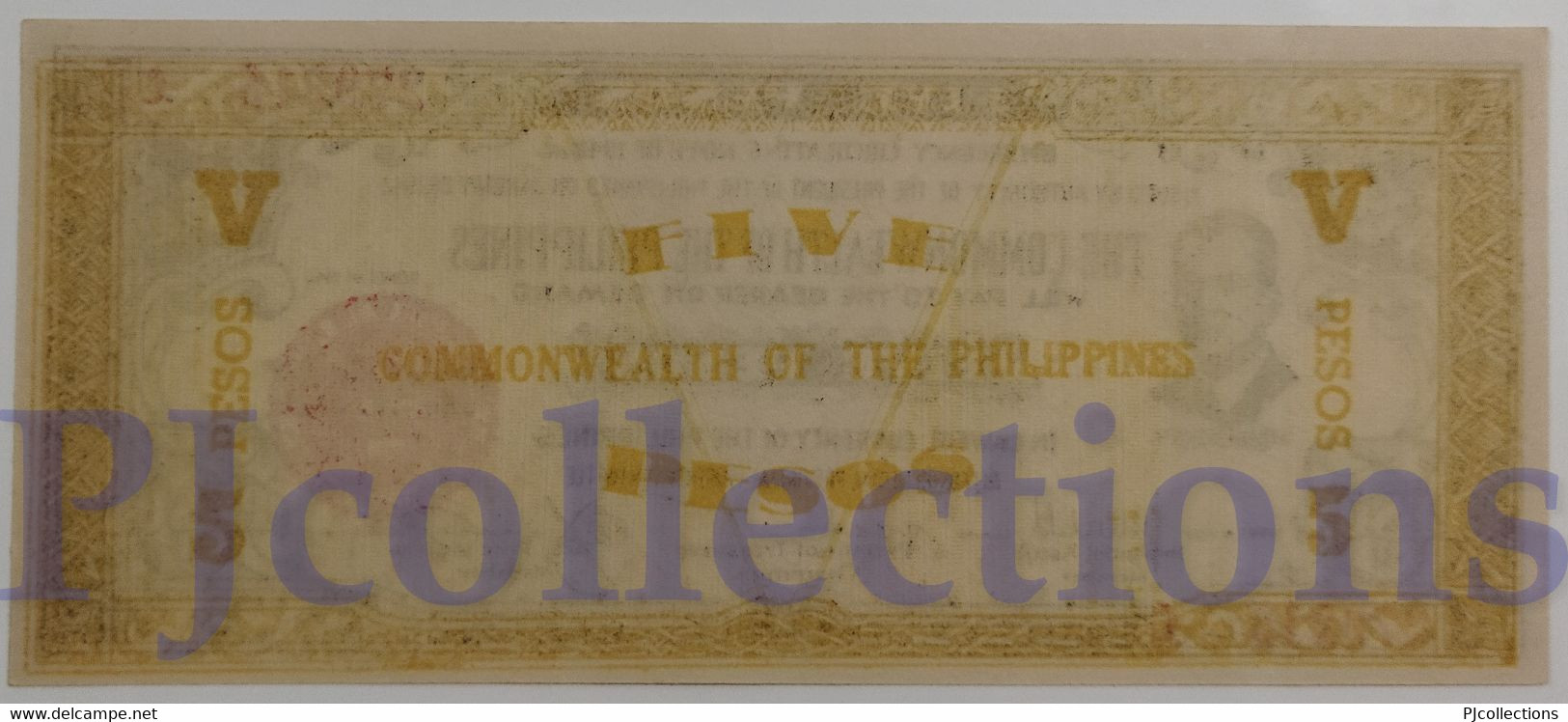 PHILIPPINES 5 PESOS 1942 PICK S648b UNC EMERGENCY BANKNOTE - Philippines