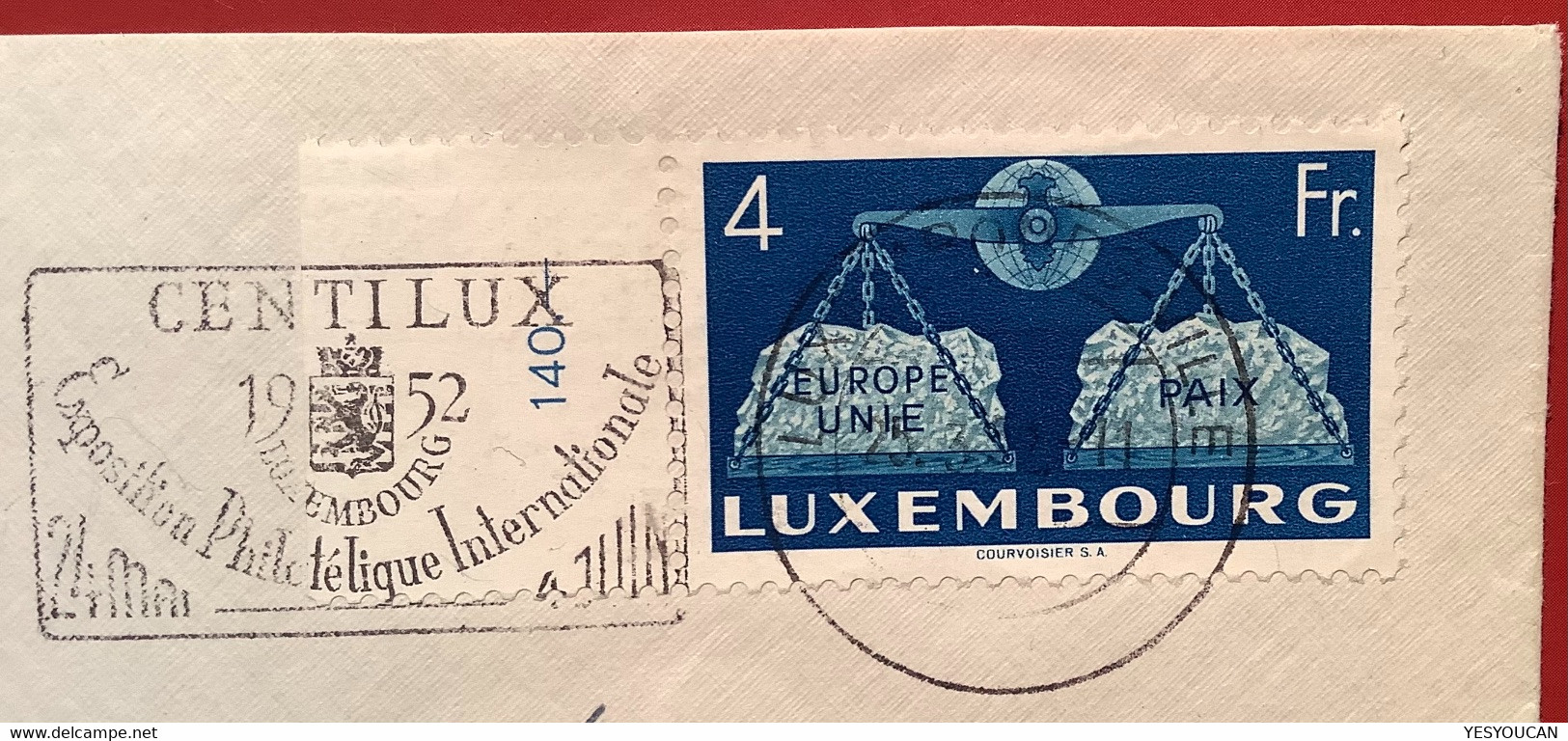 1951 4f Europe Unie Paix, Yv 448 = 50€ SUPERBE ! Lettre Centilux 1952>Stuttgart (Luxemburg Brief Cover Luxembourg EUROPA - Storia Postale