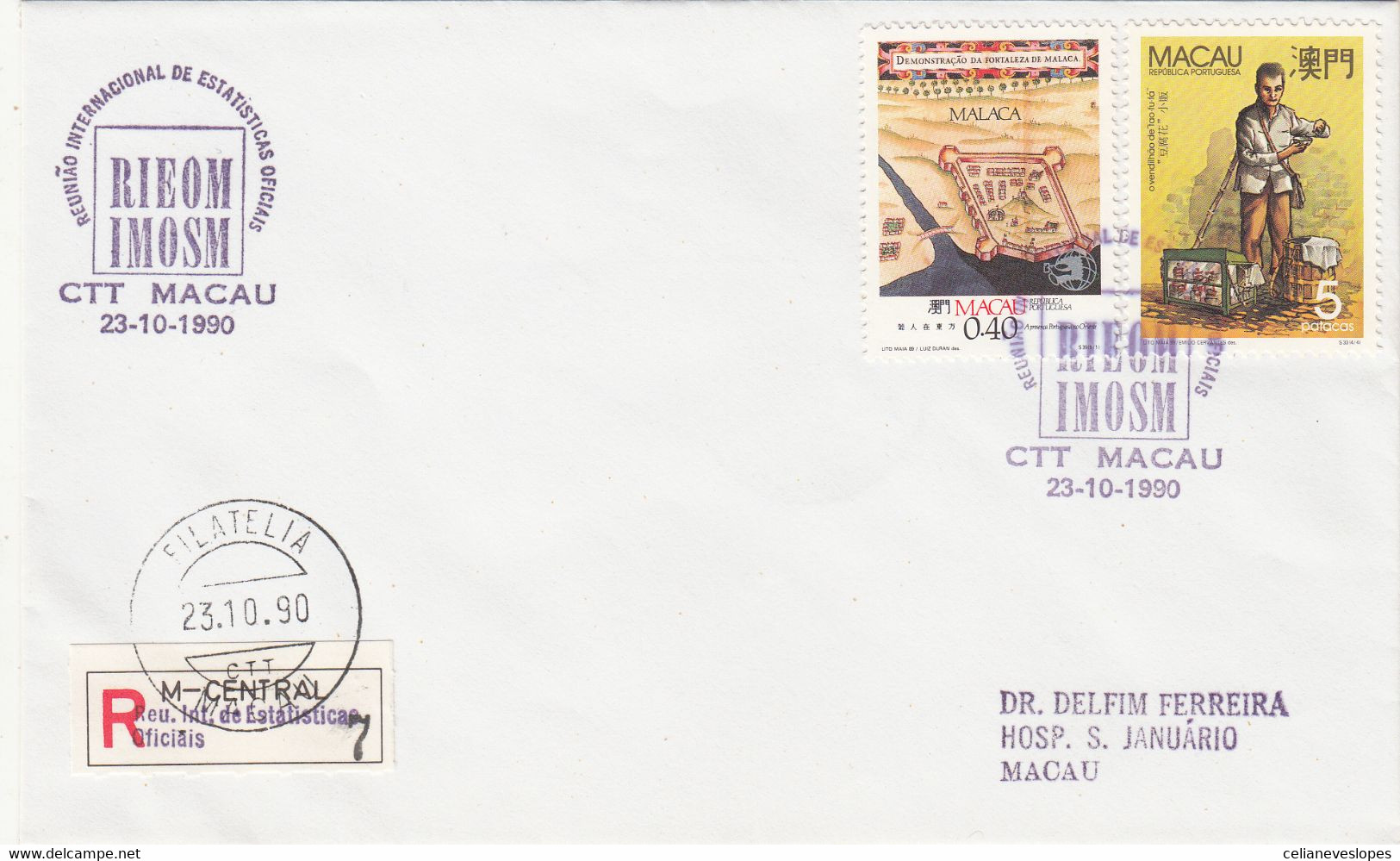 Macau, Macao, FDC, (310), Reunião Int. De Estatisticas Oficiais, 1990, Registada - FDC