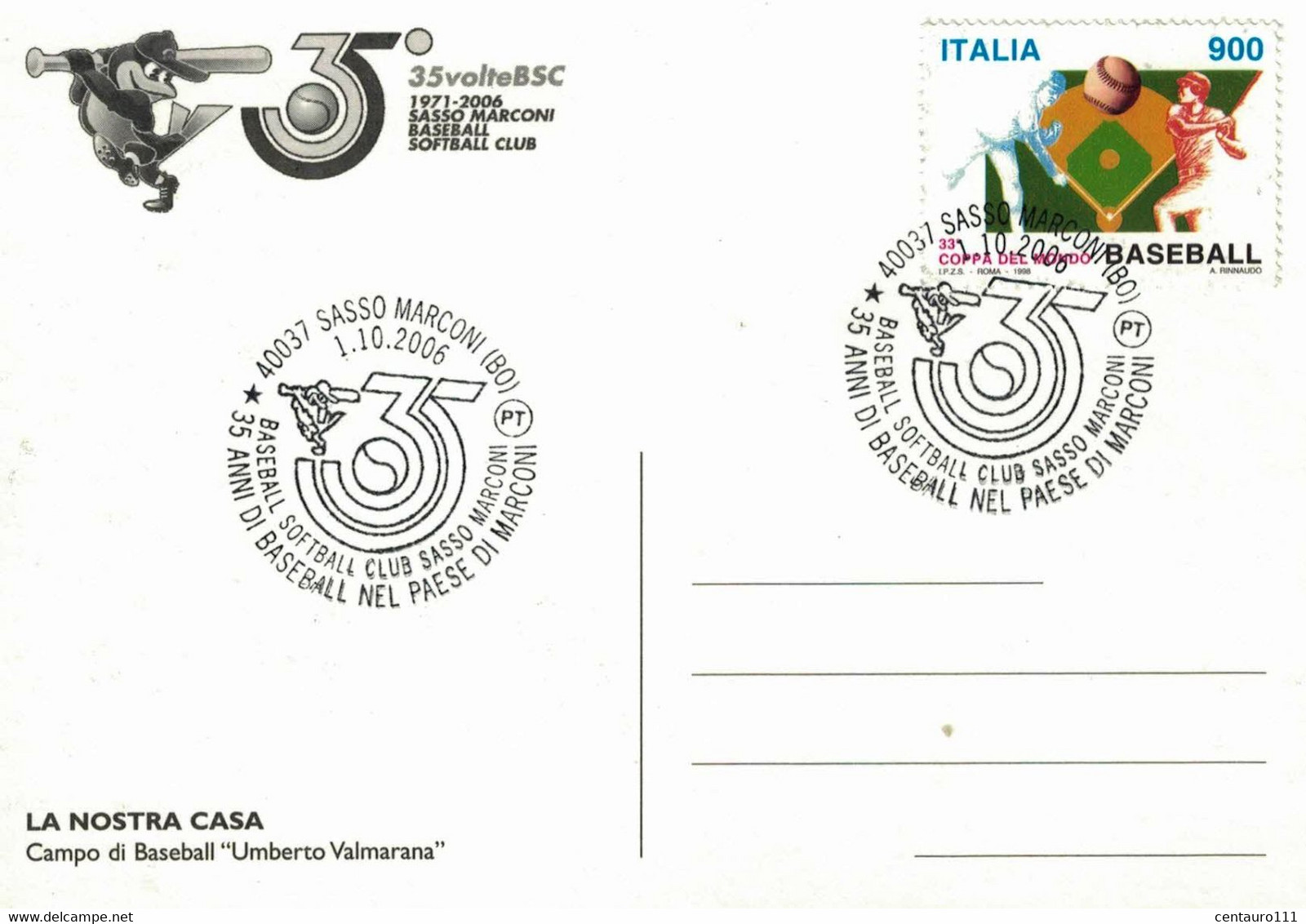 Sasso Marconi, Bologna, Emilia Romagna, Baseball, Softball, Annullo Postale, Marcofilia - Baseball