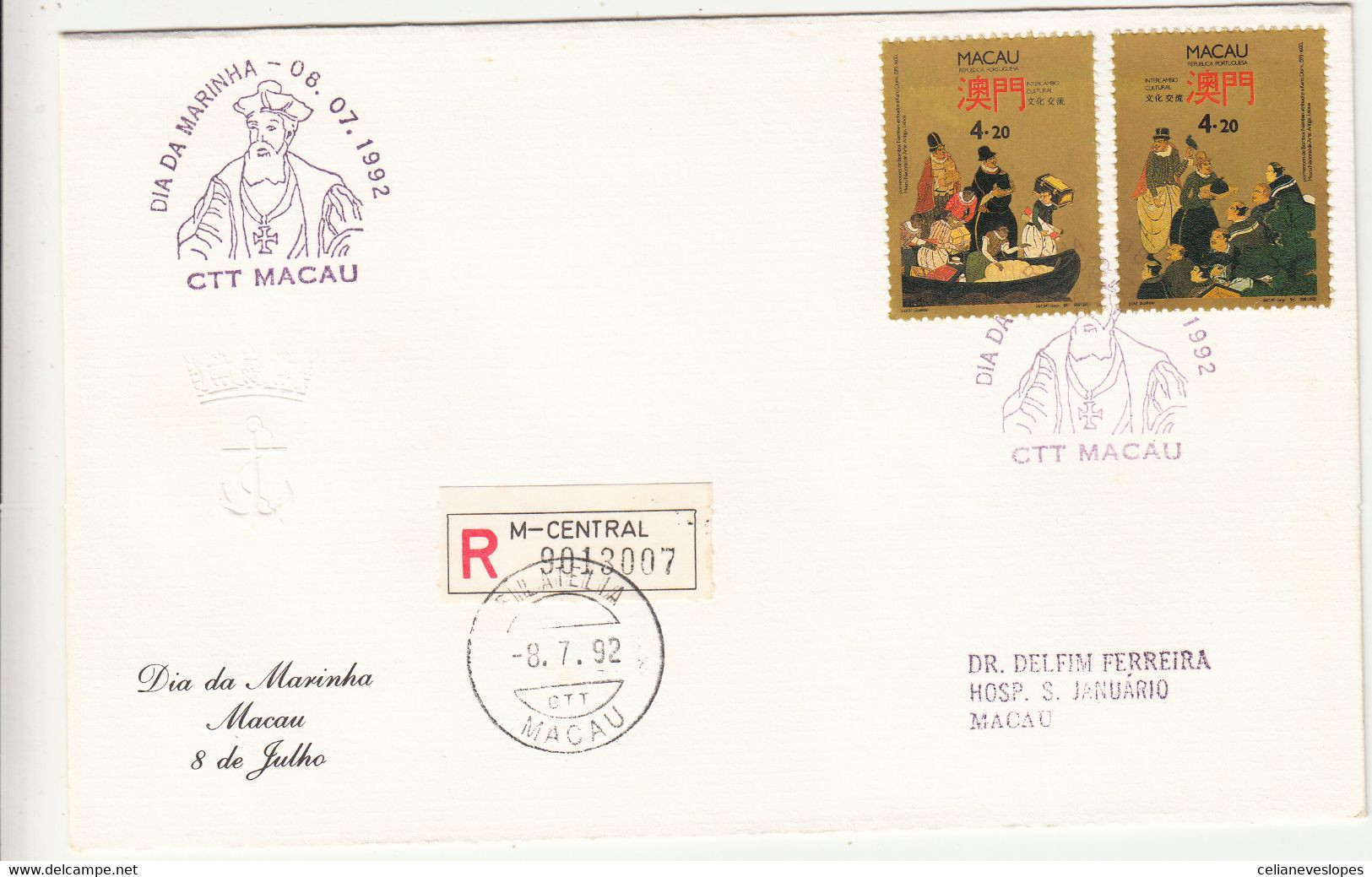 Macau, Macao, FDC, (337), Dia Da Marinha, 1992, Registada - FDC