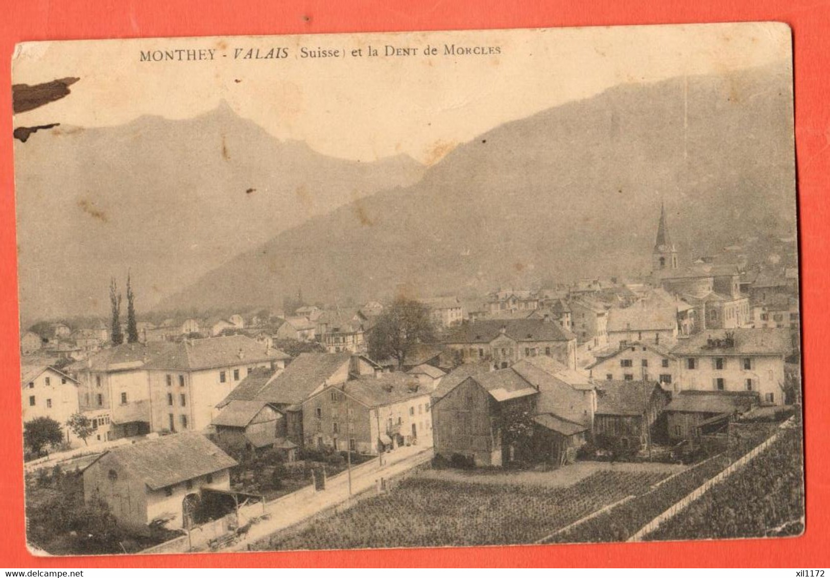 ZRB-06 Quartier De Monthey Et Dent De Morcles   Circulé 1911 Vers Haute-Savoie, Timbre Manque - Monthey