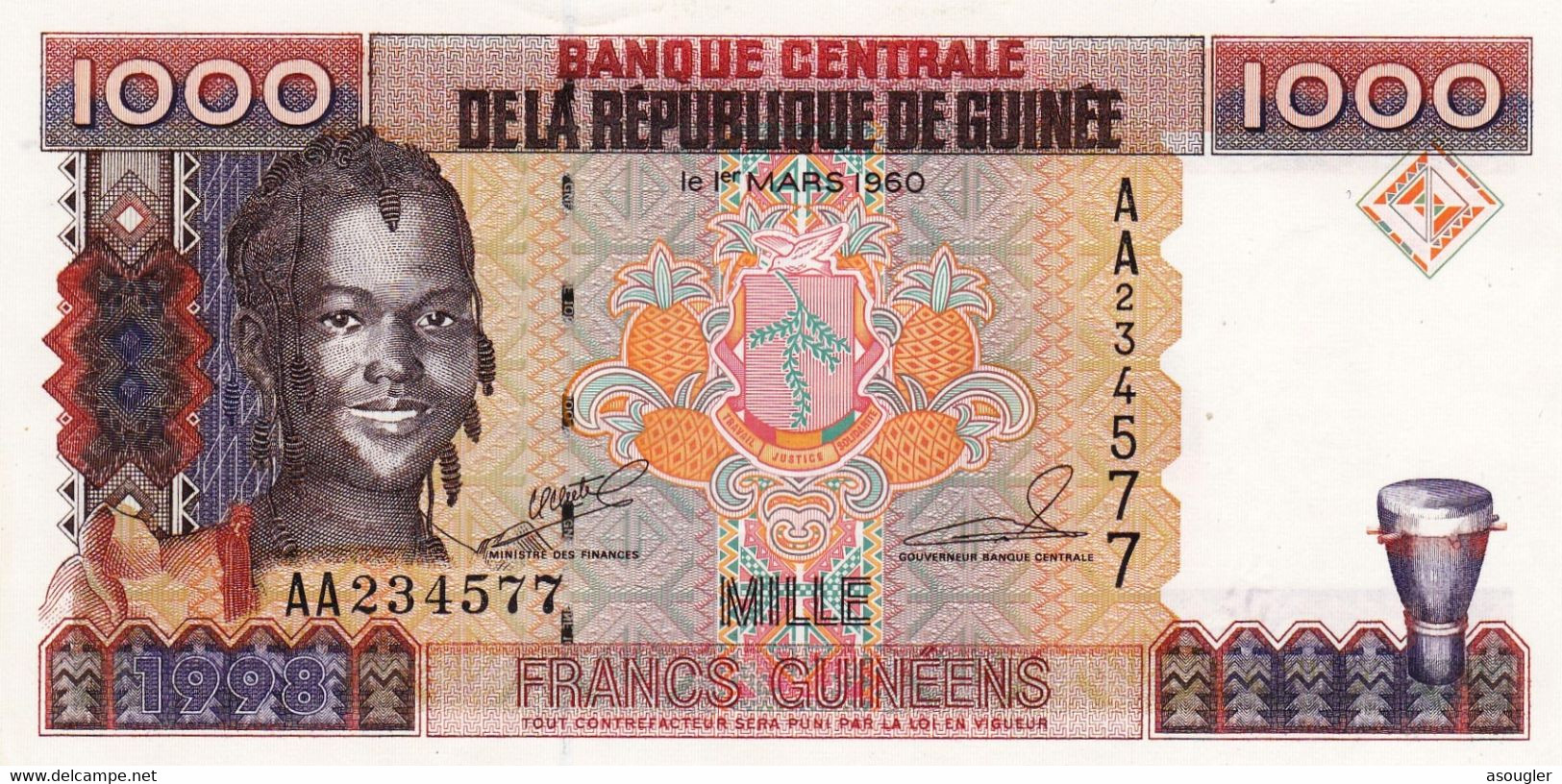 Guinea 1000 Francs 1998 UNC P-37 "free Shipping Via Regular Air Mail (buyer Risk Only)" - Guinee