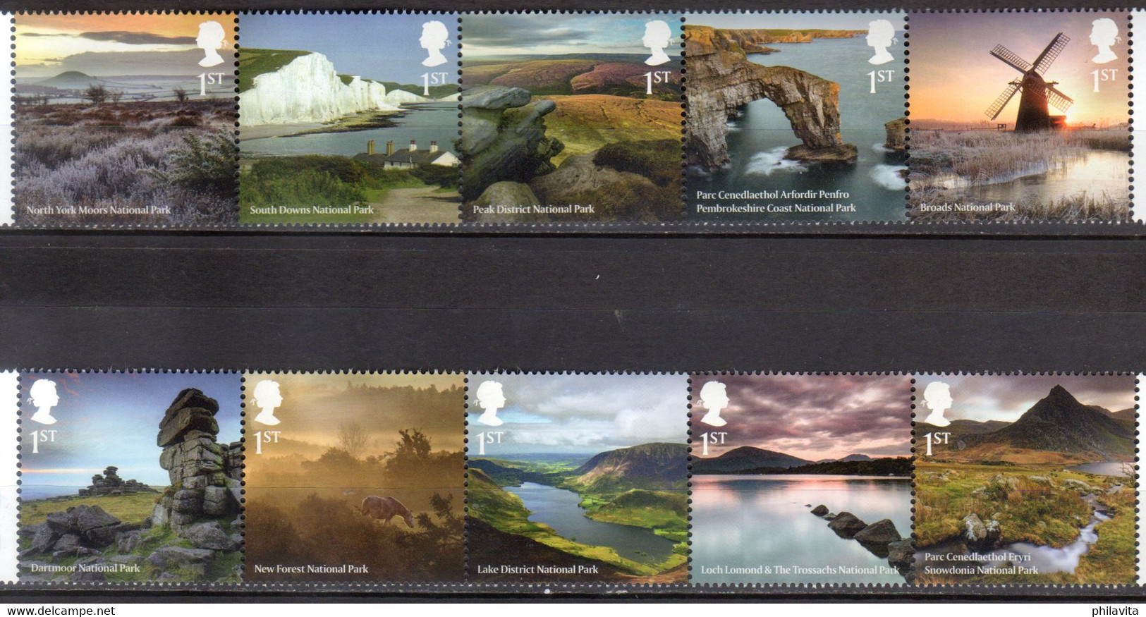 2021 Great Britain / UK National Parks Of UK Strips 5x2 MNH** MiNr. 4712 - 4721 Windmils Albions Sea Beach Lake District - Zonder Classificatie