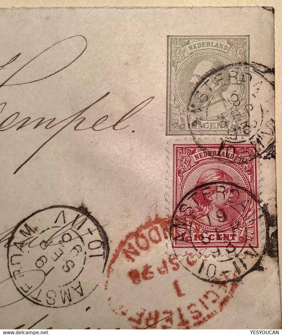 AMSTERDAM 1893 Rare REGISTERED Cover>FUNCHAL MADEIRA Via London (Netherlands Portugal Lettre Nederland Postal Stationery - Lettres & Documents