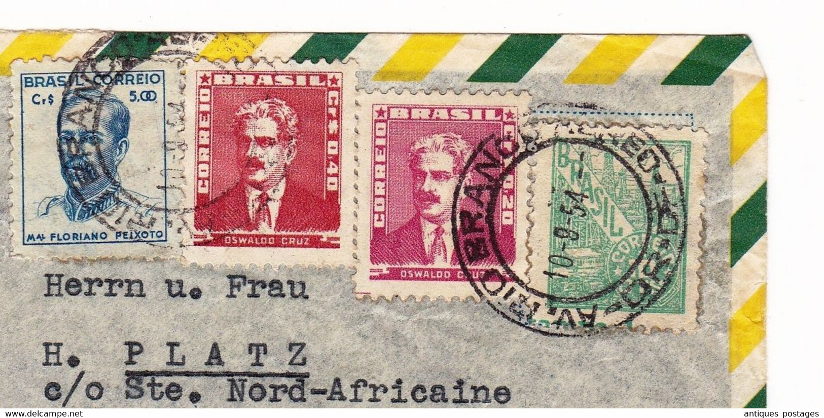 Lettre 1954 Brésil Rio Branco Oran Nemours Algérie Algéria Registrada Brasil Brazil - Cartas & Documentos