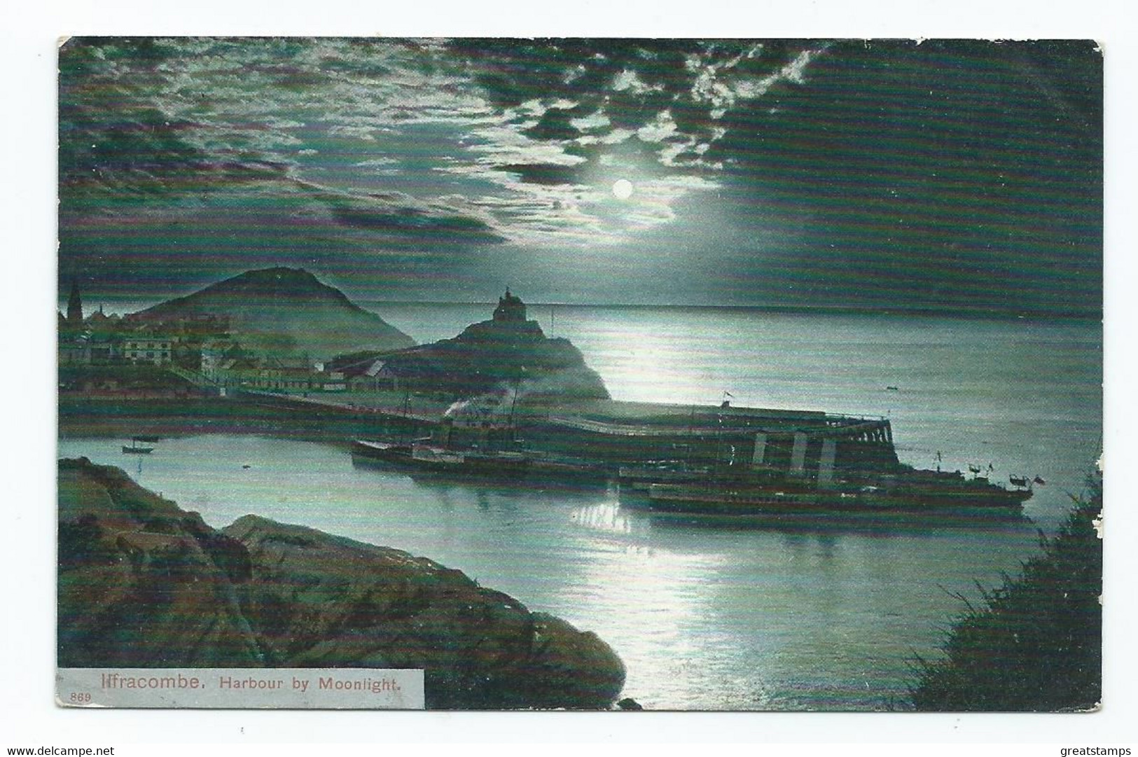 Devon   Postcard  Ilfracombe Harbour By Moonlight Posted 1904 - Lynmouth & Lynton