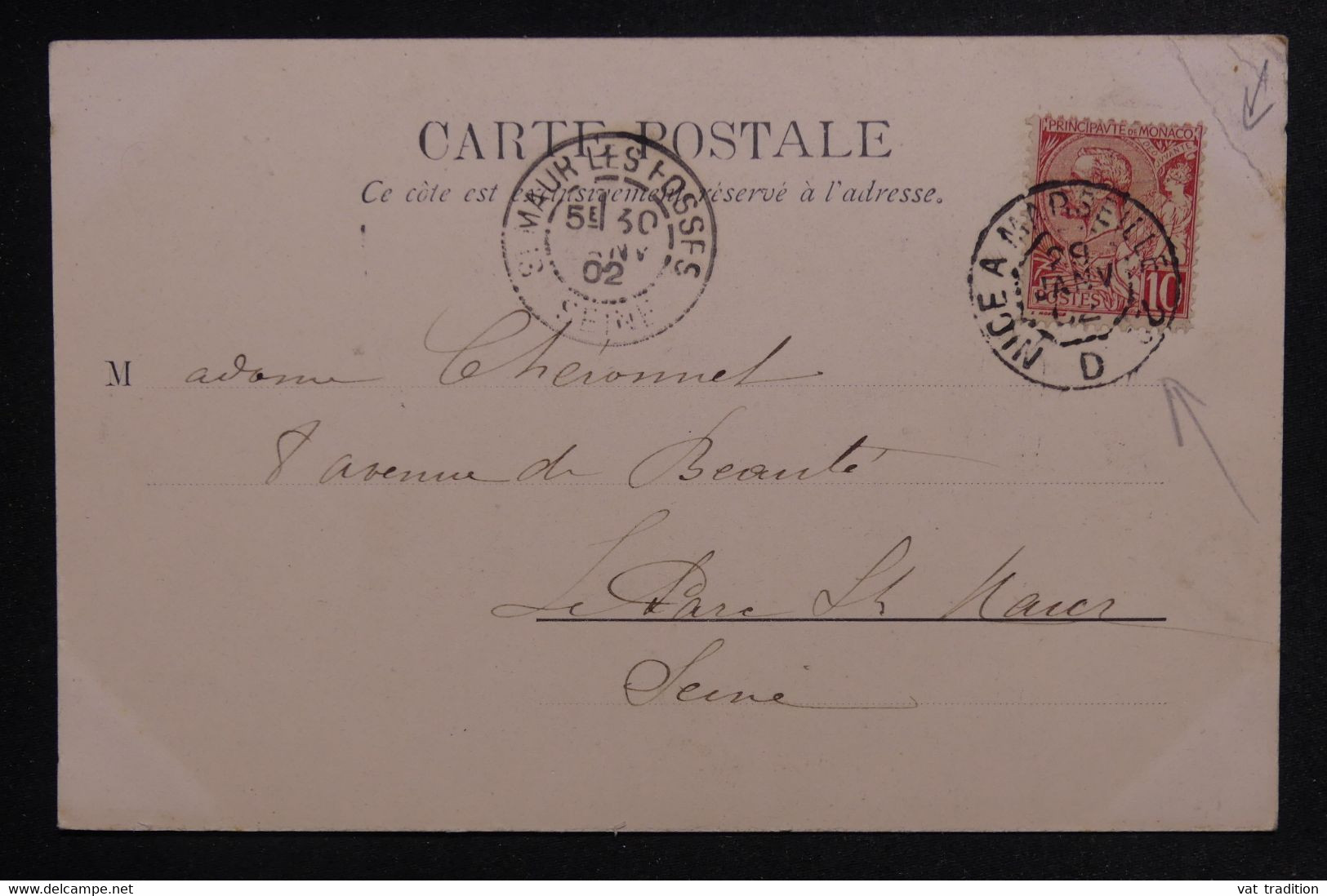 MONACO - Oblitération Ambulant Sur Carte Postale En 1902 Pour Le Parc St Maur - L 125049 - Cartas & Documentos