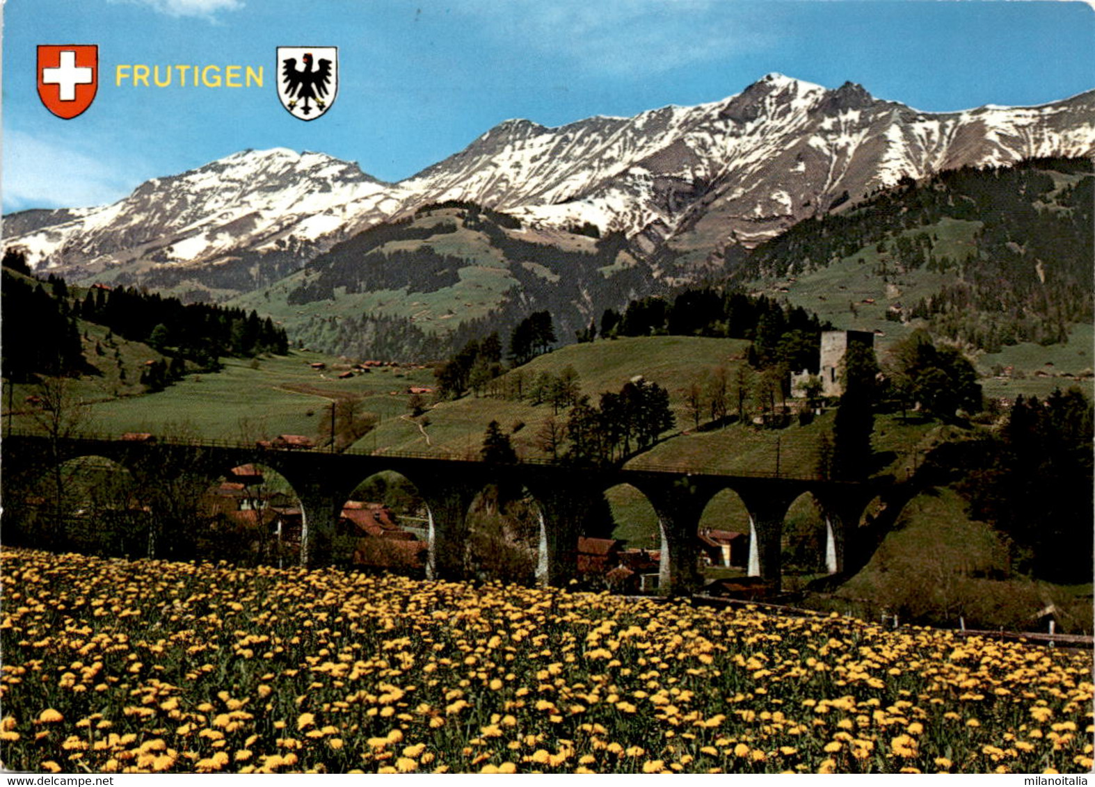 Frutigen - Kanderviadukt Der BLS Mit Blütenpracht  Und Blick Auf "Rybrügg" (27) * 19. 8. 1996 - Brügg