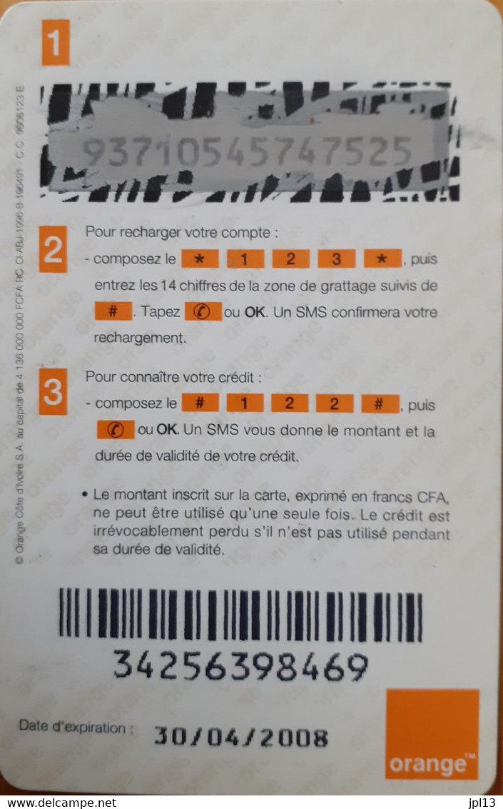 Recharge GSM Côte D'Ivoire Orange 5 000FCFA, Exp 30/04/2008 - Côte D'Ivoire