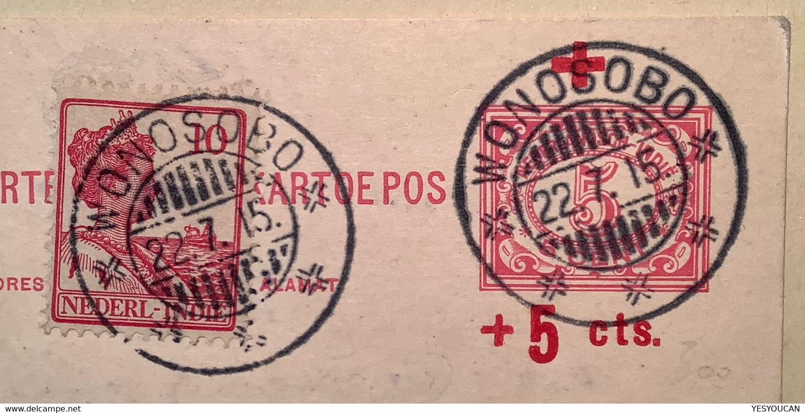 Netherlands Indies WONOSOBO 1915 RARE REGISTERED ! RED CROSS Postal Stationery Card (cover JAVA  Indonesia  Croix Rouge - Nederlands-Indië