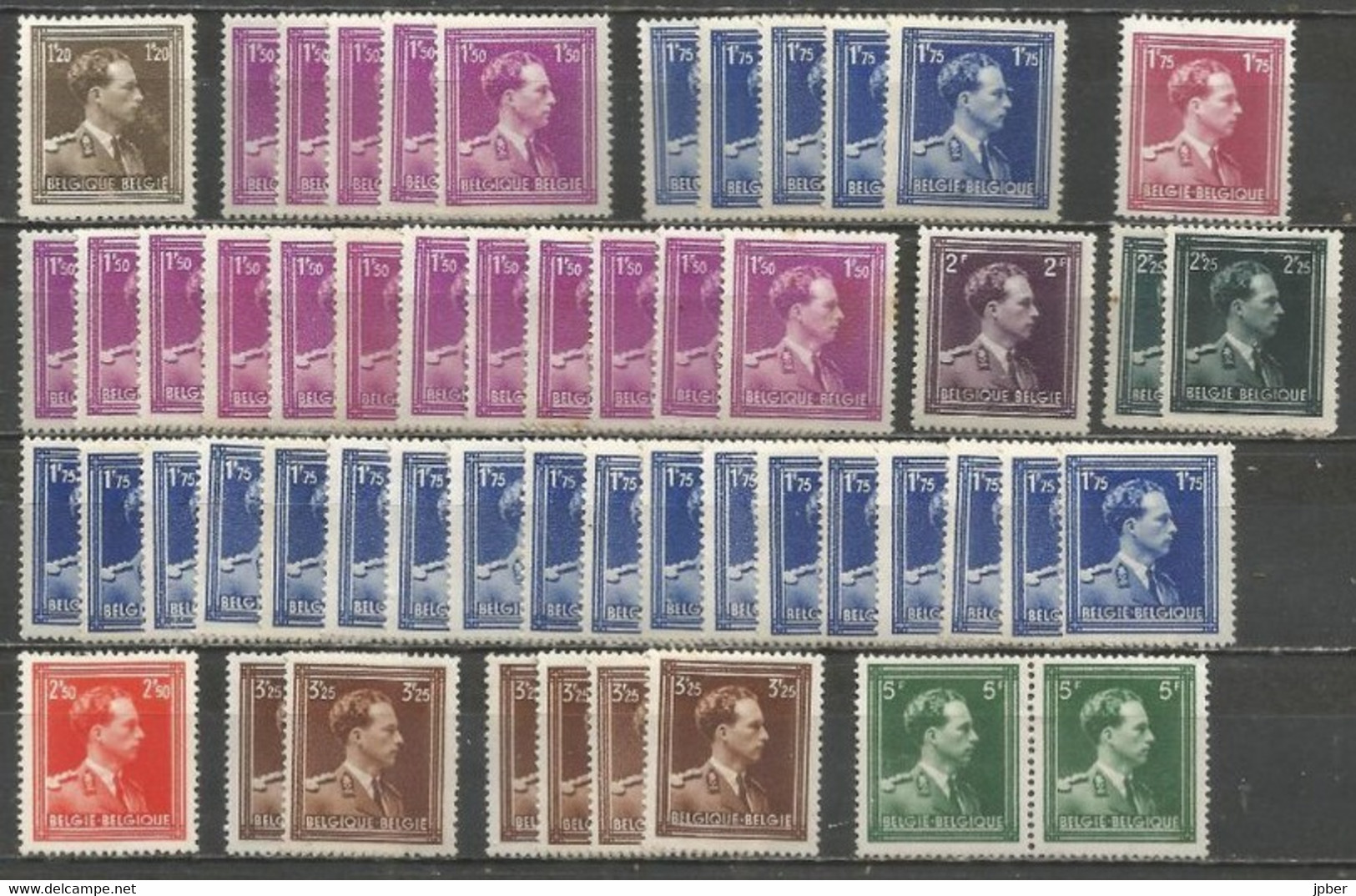 Belgique - Léopold III Col Ouvert N°641à646 + 832 + 845et6 - Accumulation De 54 Timbres **/* - 1936-1957 Collo Aperto