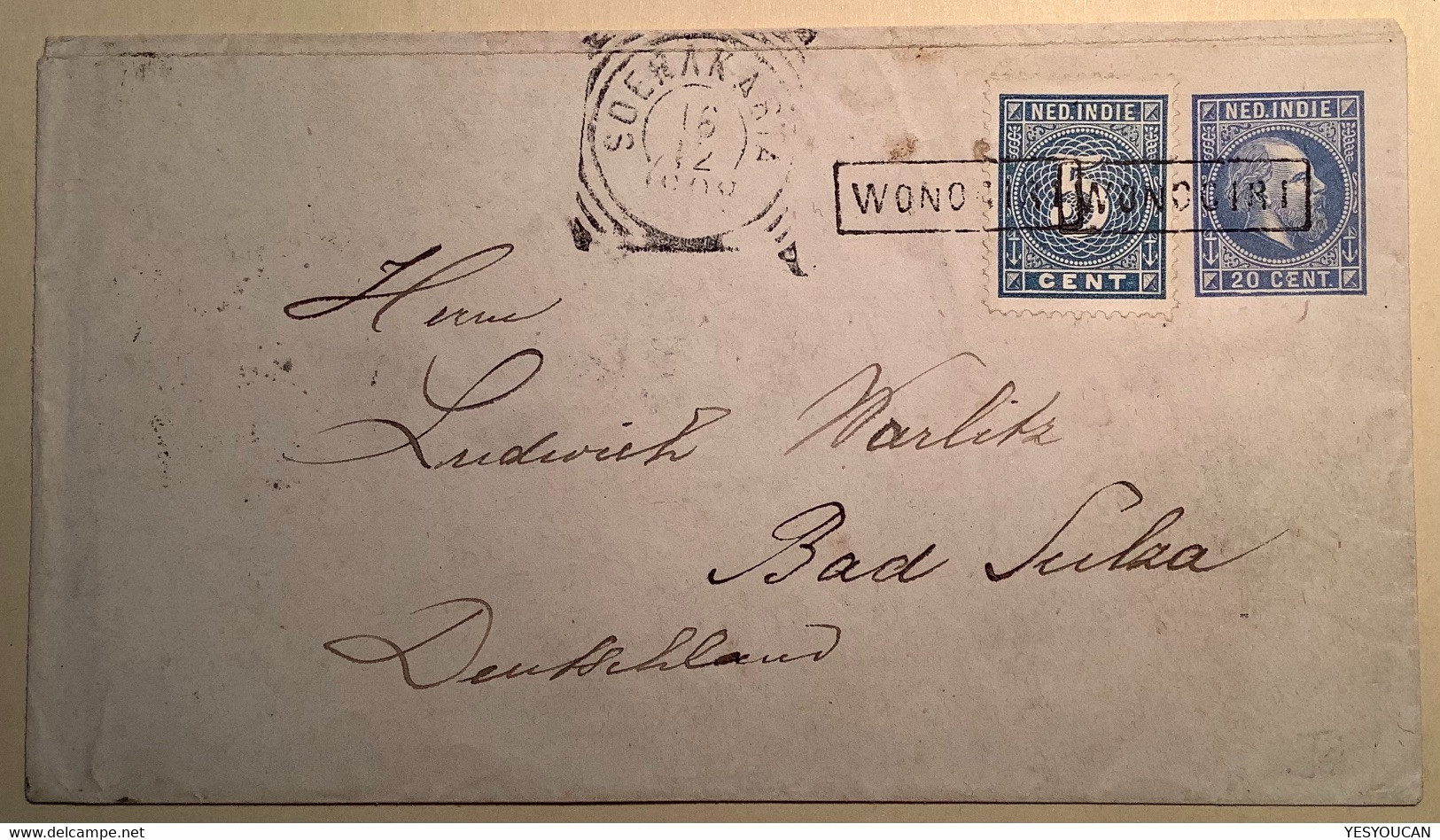 Netherlands Indies WONOGIRI 1898 RARE  Postal Stationery Envelope>Stadtsulza (cover JAVA  Indonesia - India Holandeses