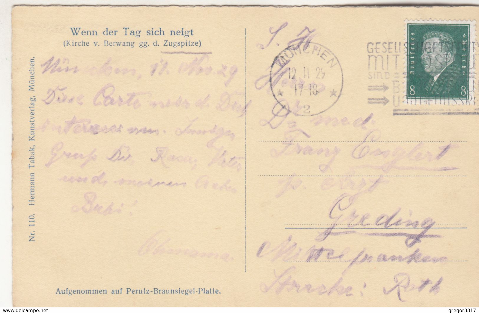 B3991) Wenn Der Tag Sich Neigt - KIRCHE V. BERWANG Gg. D. Zugspitze 12.11.1929 - Berwang