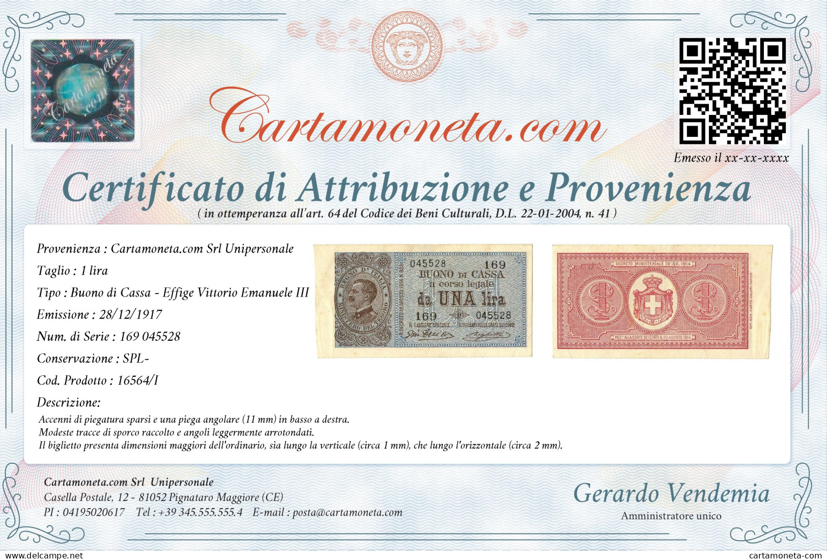 1 LIRA BUONO DI CASSA EFFIGE VITTORIO EMANUELE III 28/12/1917 SPL- - Sonstige